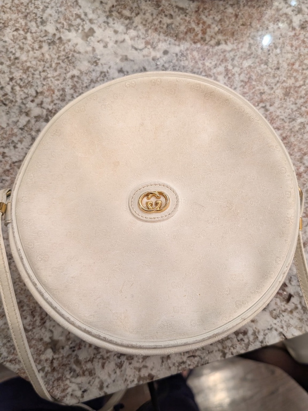 Gucci Cream Round Leather Crossbody with Gold GG Emblem